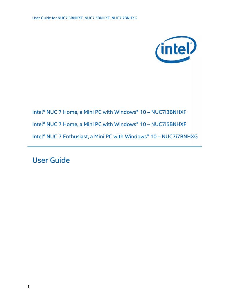 Page 1 de la notice Manuel utilisateur Intel NUC 7 Home
