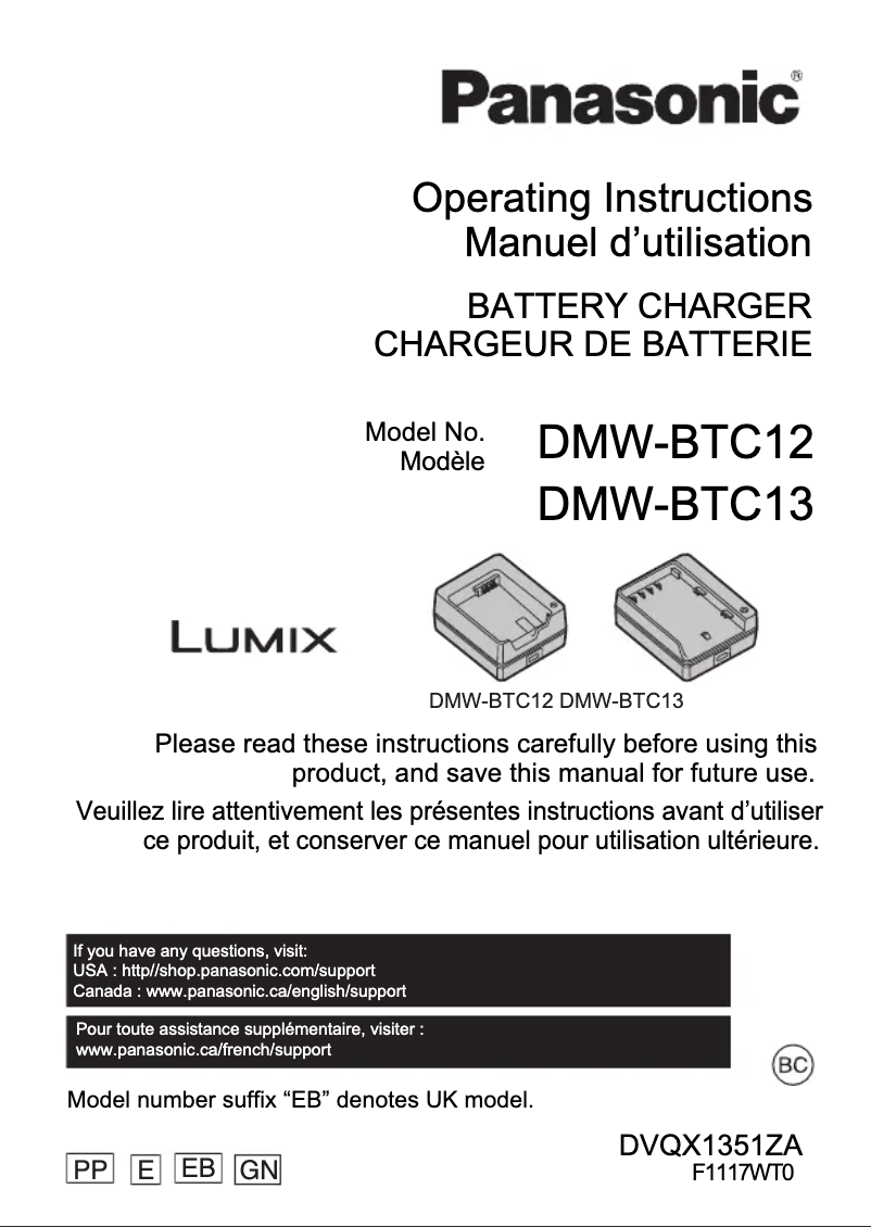 Page 1 de la notice Manuel utilisateur Panasonic Lumix DMW-BTC13