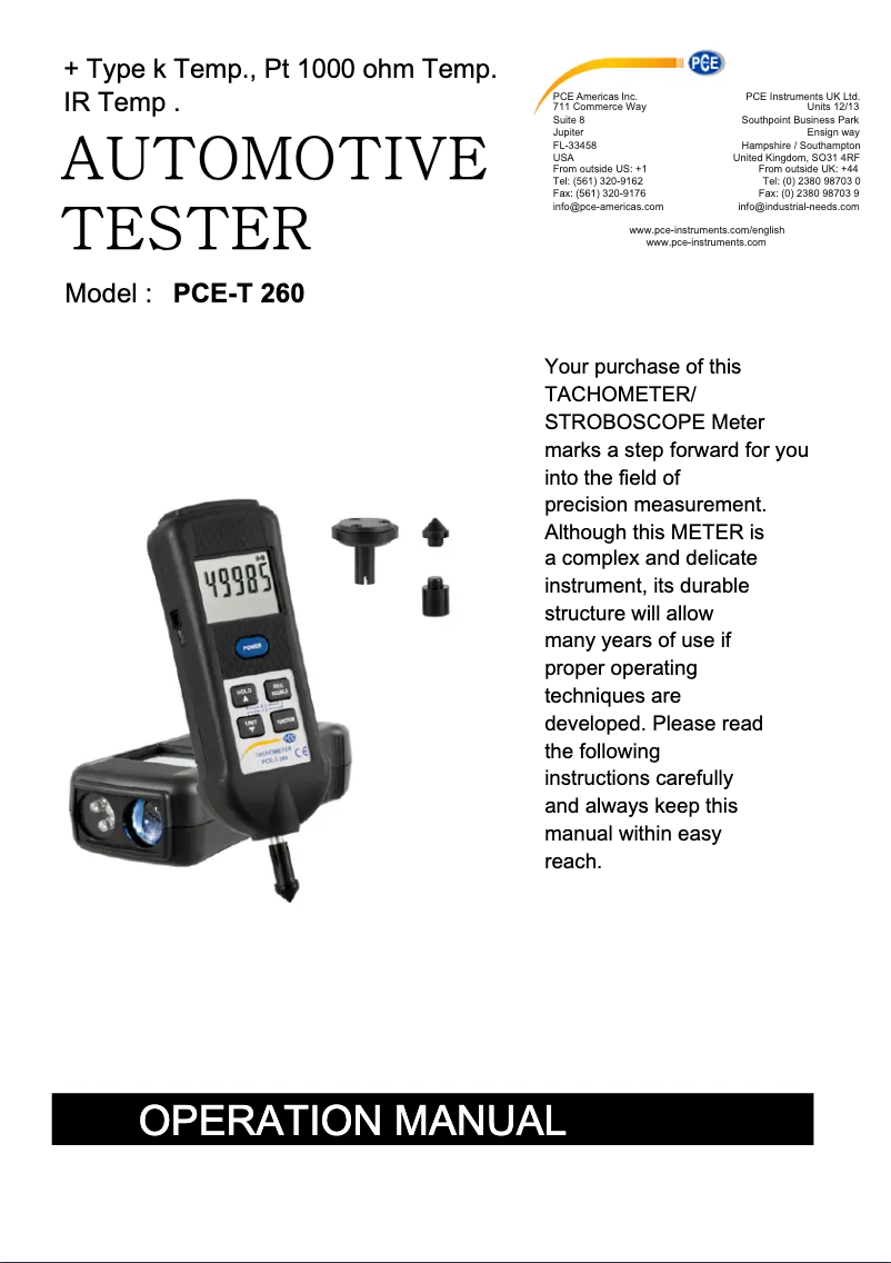 Page n°1 - Manuel utilisateur PCE Instruments PCE-T 260