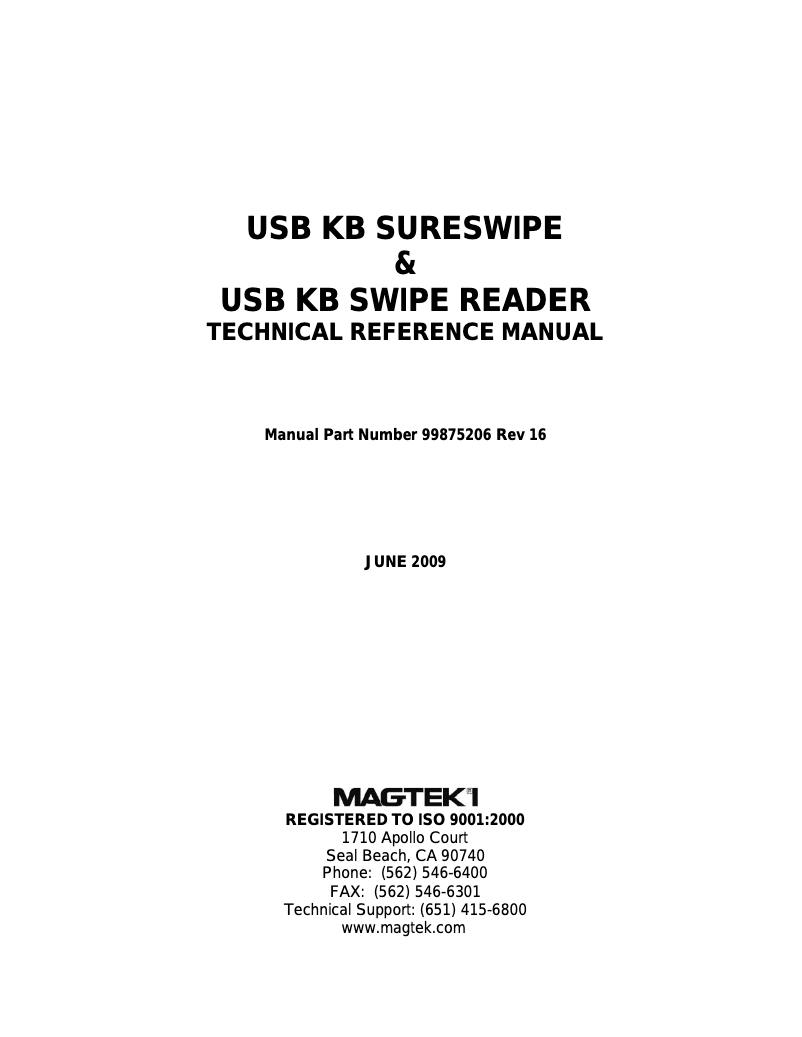 Page n°1 - Manuel utilisateur MagTek Mini Swipe