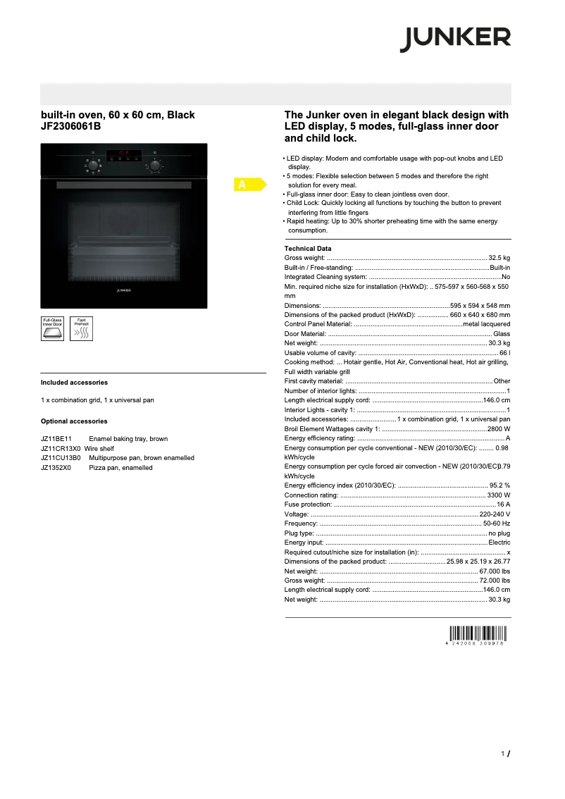 Page n°1 - Fiche technique Junker JF2306061B