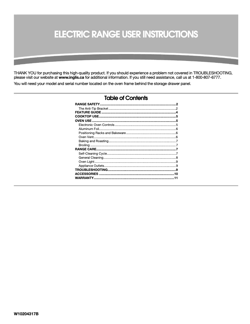 Page 1 de la notice Manuel utilisateur Inglis IVP8580