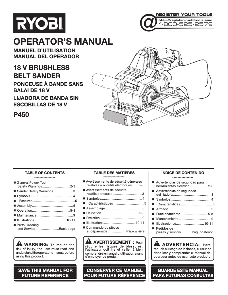 Page 1 de la notice Manuel utilisateur RYOBI P450