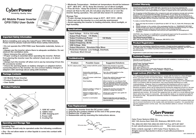 Page n°1 - Manuel utilisateur CyberPower CPS175SU