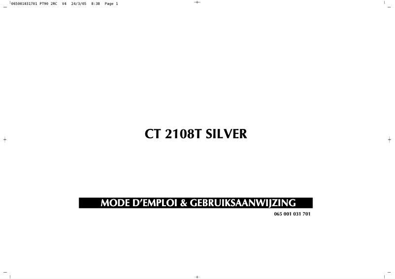 Page n°1 - Manuel utilisateur Finlux CT2108T Silver