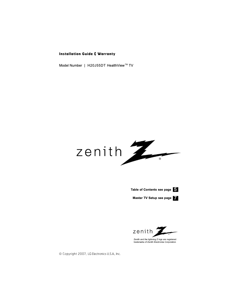 Page n°1 - Manuel utilisateur LG Zenith H20J55DT