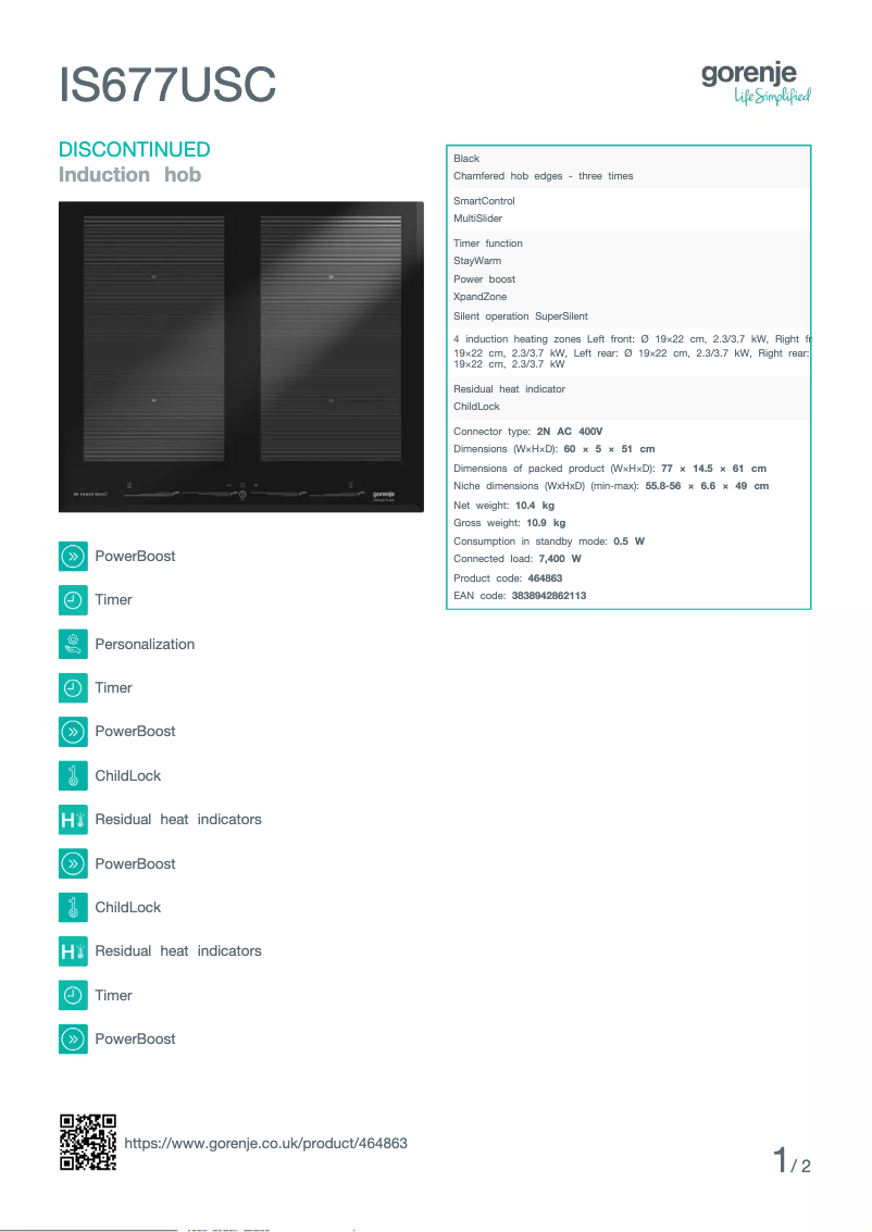 Page n°1 - Fiche technique Gorenje IS677USC