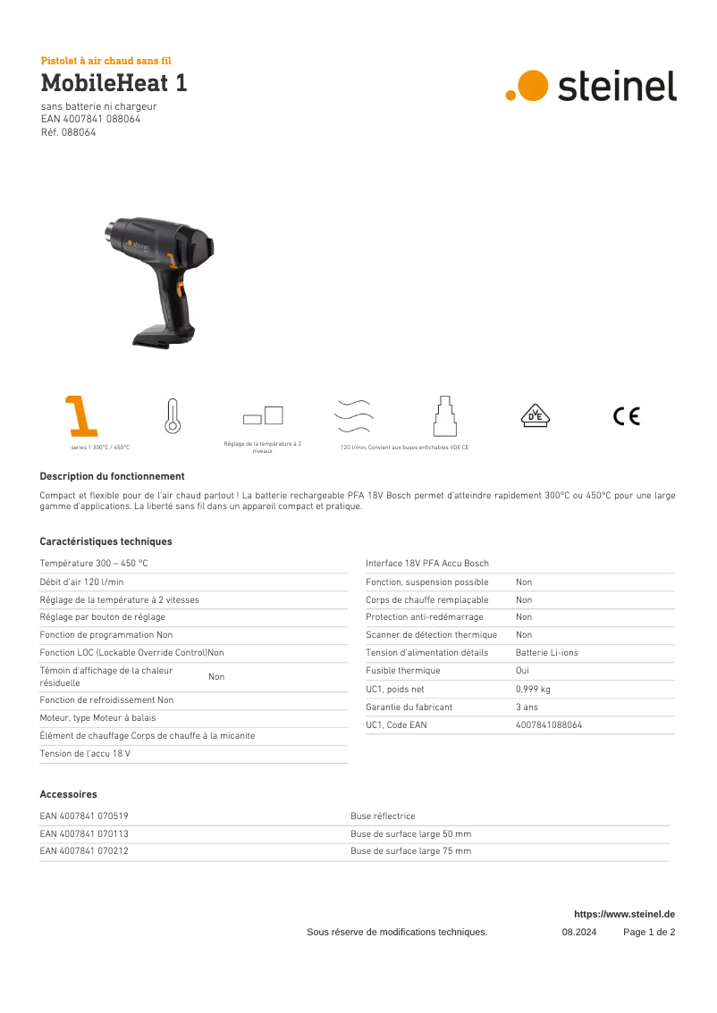 Página 1 del manual Ficha técnica Steinel MobileHeat 1