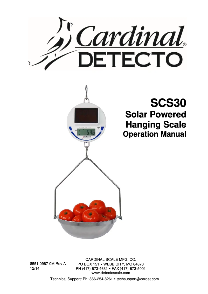 Page 1 de la notice Manuel utilisateur Cardinal Detecto SCS30
