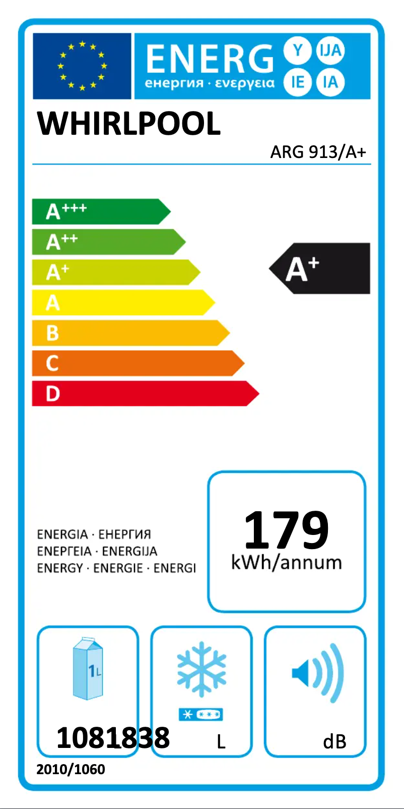 Page n°1 - Label énergétique Whirlpool ARG 913/A+