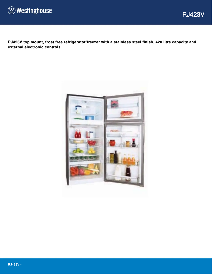 Page n°1 - Fiche technique Westinghouse RJ423V