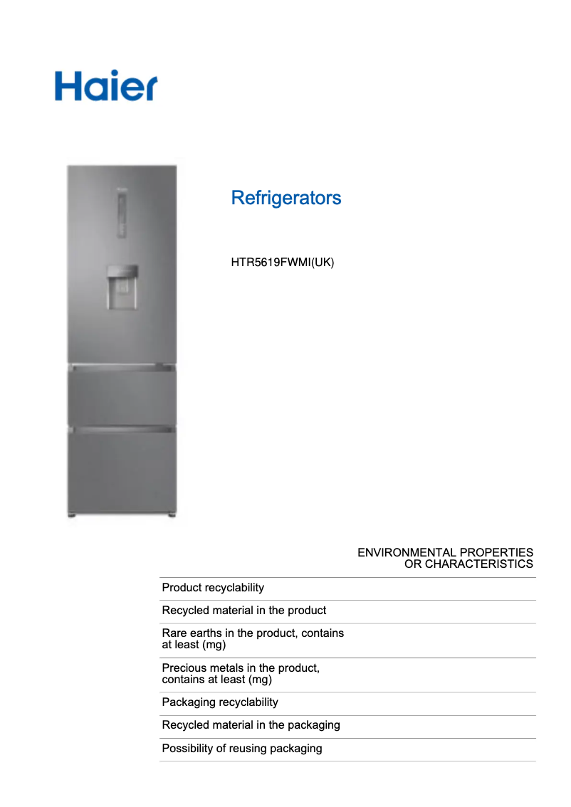 Page n°1 - Label énergétique Haier HTR5619FWMI