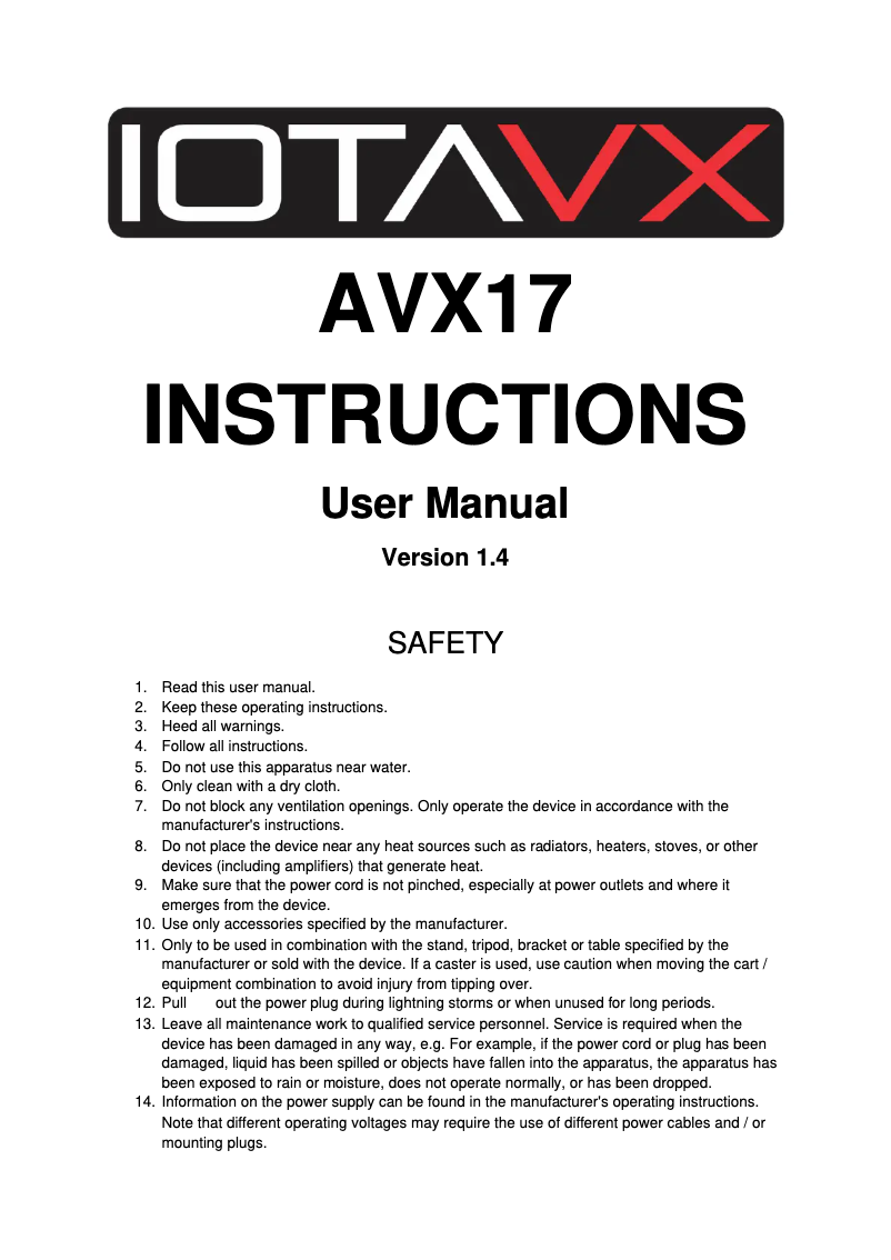 Página 1 del manual Manual de usuario IOTAVX AVX17