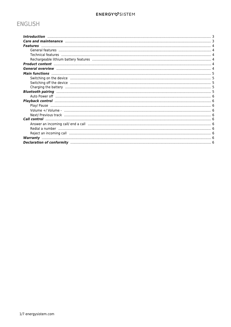 Page n°1 - Manuel utilisateur Energy Sistem Earphones 1 Bluetooth