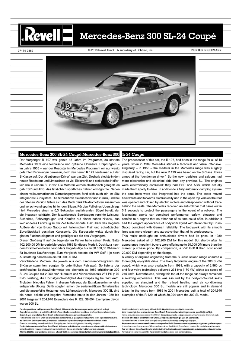 Page 1 de la notice Manuel utilisateur Revell Mercedes-Benz 300 SL-24 Coupé