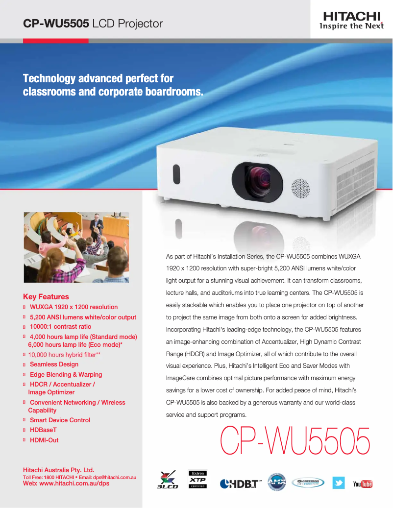 Page 1 de la notice Brochure Hitachi CP-WU5505