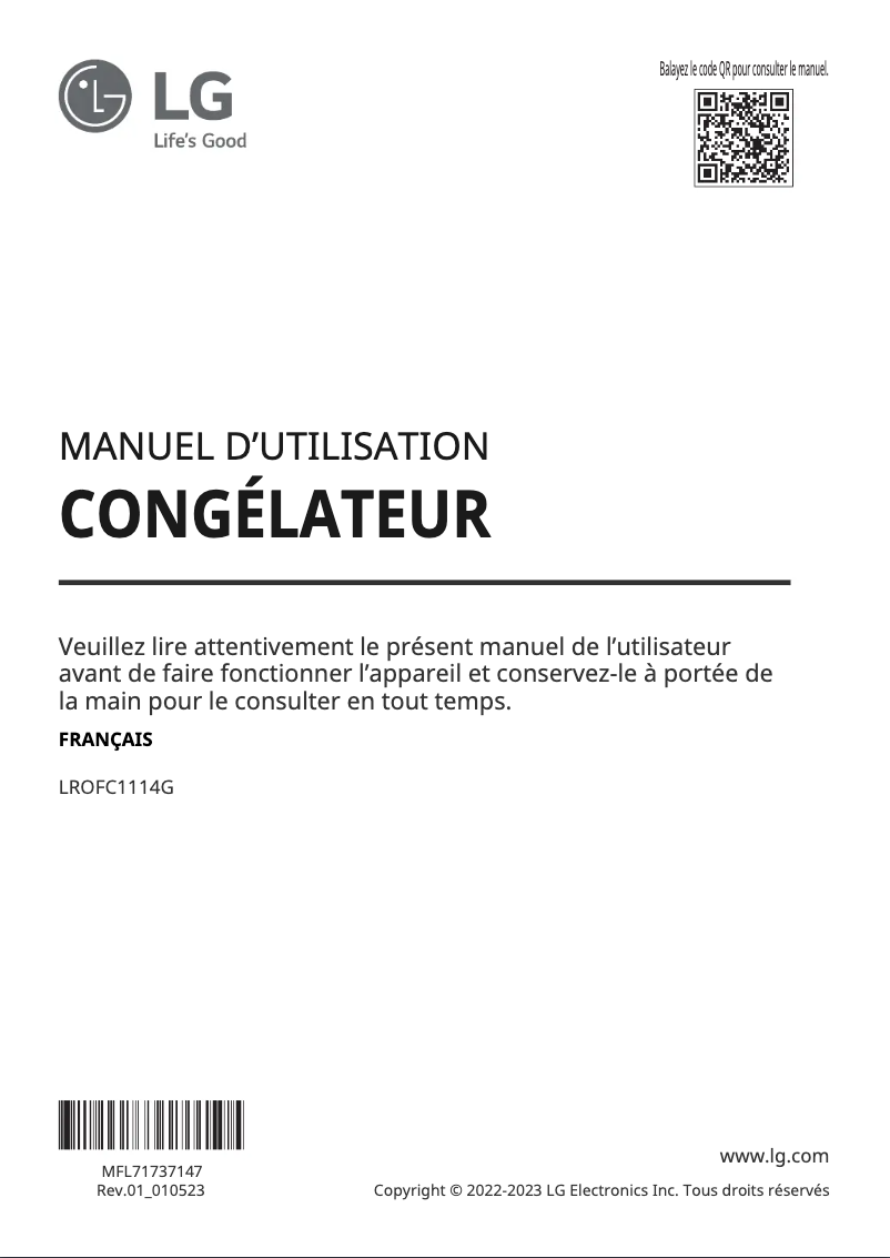 Page 1 de la notice Manuel utilisateur LG LROFC1114G