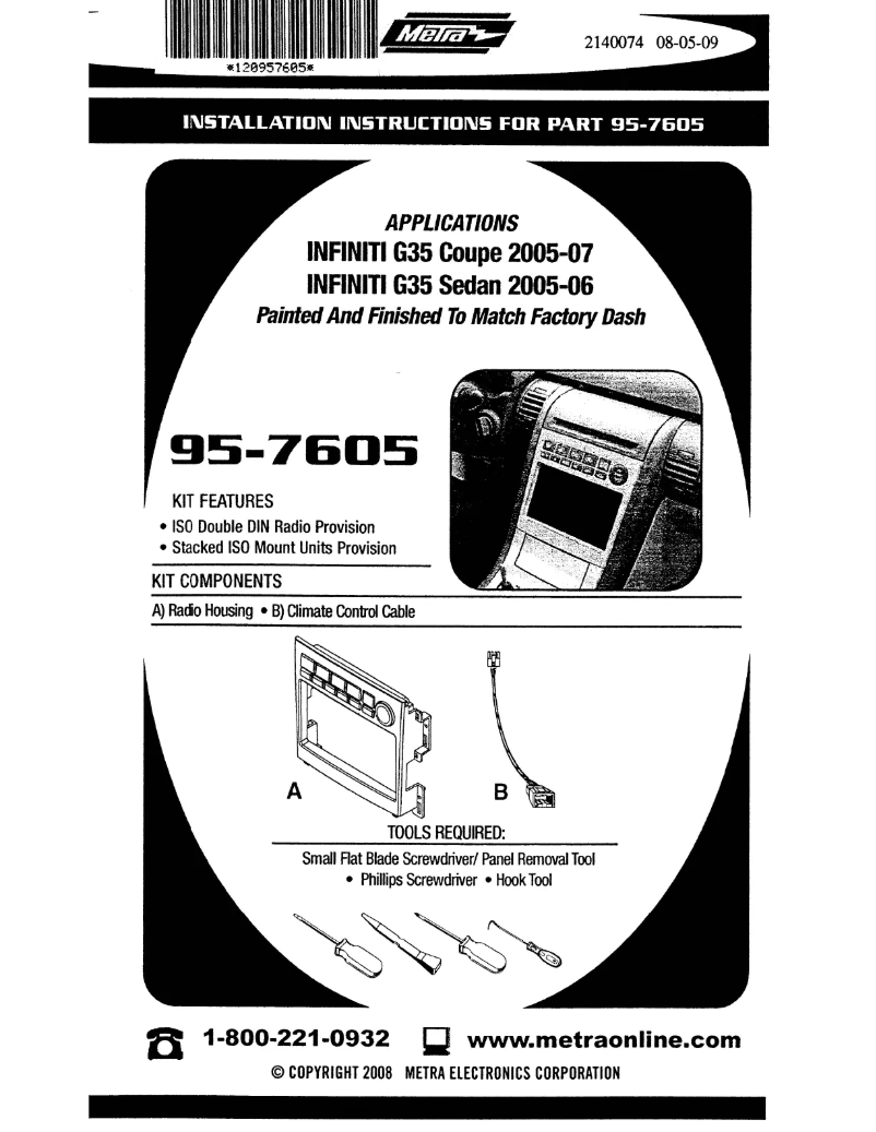 Page n°1 - Manuel utilisateur Metra 95-7605A