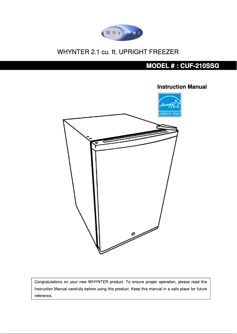 Page 1 de la notice Manuel utilisateur Whynter CUF-210SSG