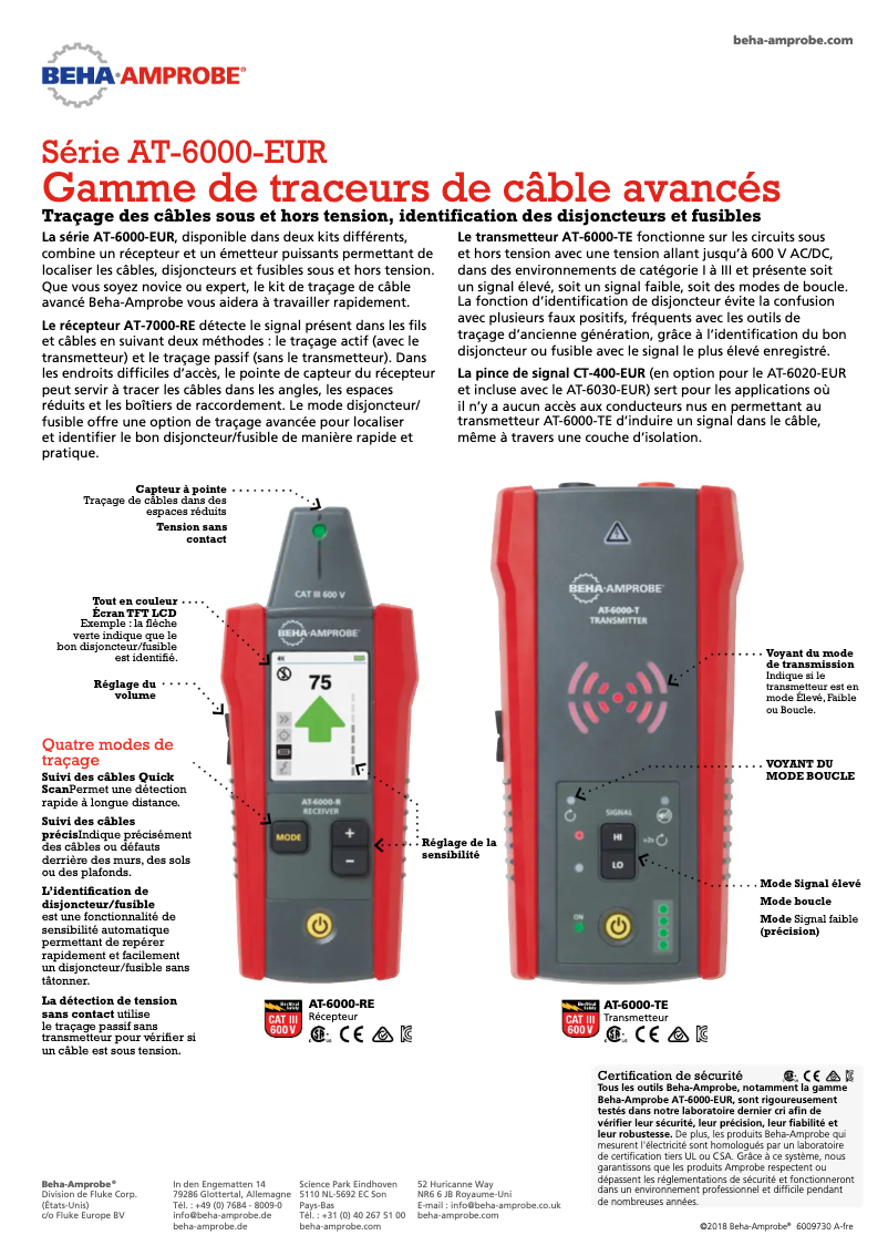 Page 1 de la notice Fiche technique Beha-Amprobe AT-6030-EUR