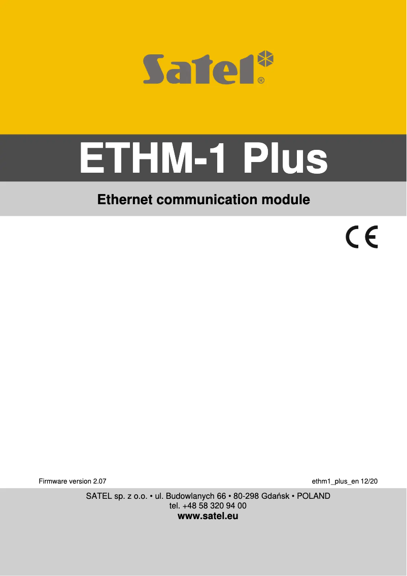 Page 1 de la notice Manuel utilisateur Satel ETHM-1 Plus