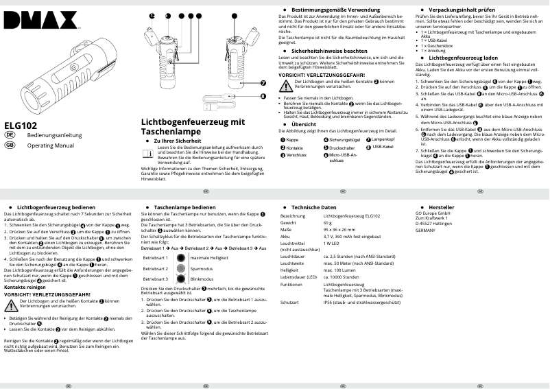 Image de la première page du manuel de l'appareil ELG102