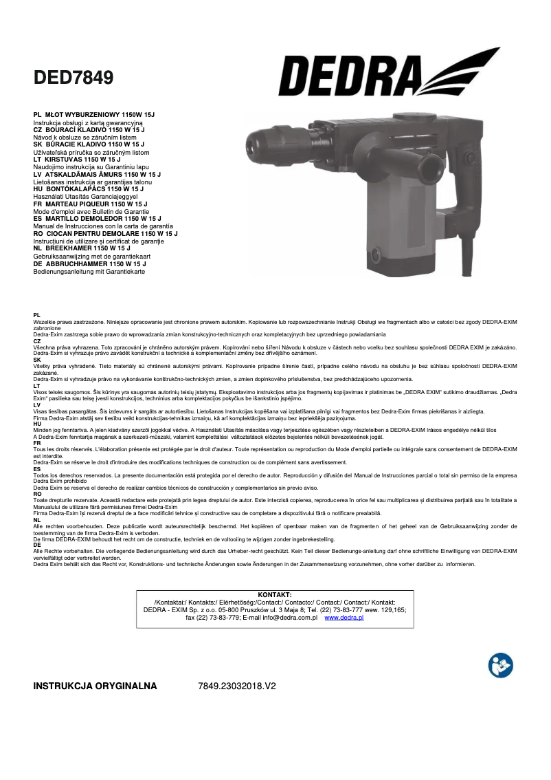 Page n°1 - Manuel utilisateur DEDRA DED7849