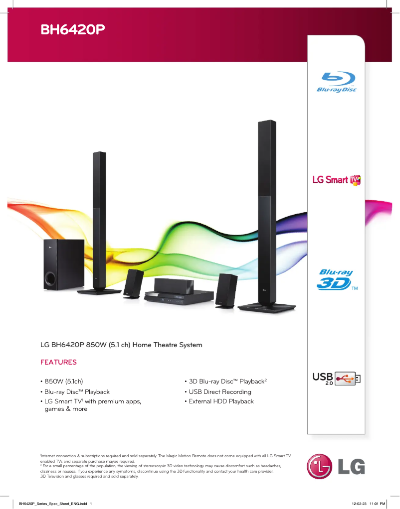 Página 1 del manual Ficha técnica LG BH6420P