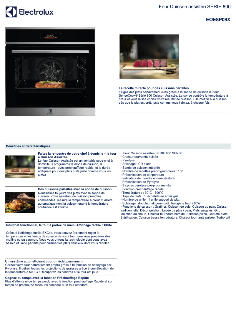 Page 1 de la notice Fiche technique Electrolux EOE8P09X