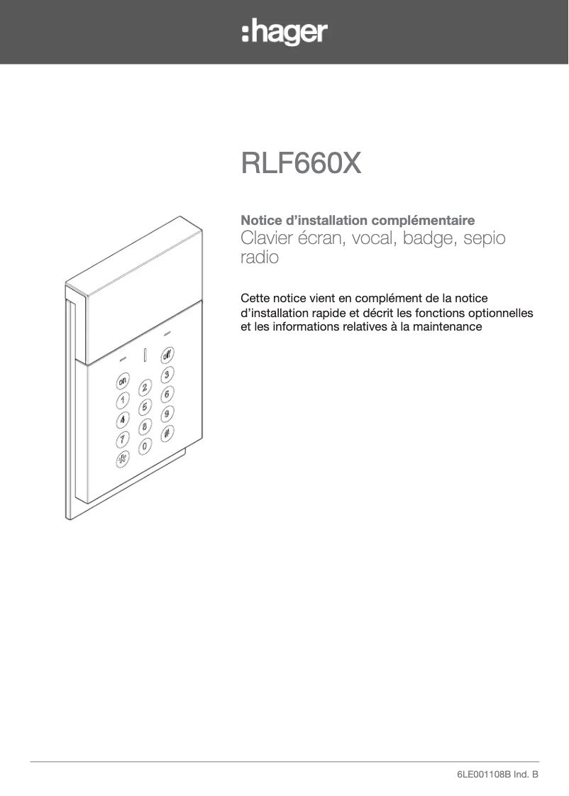Page 1 de la notice Manuel utilisateur Hager RLF660X