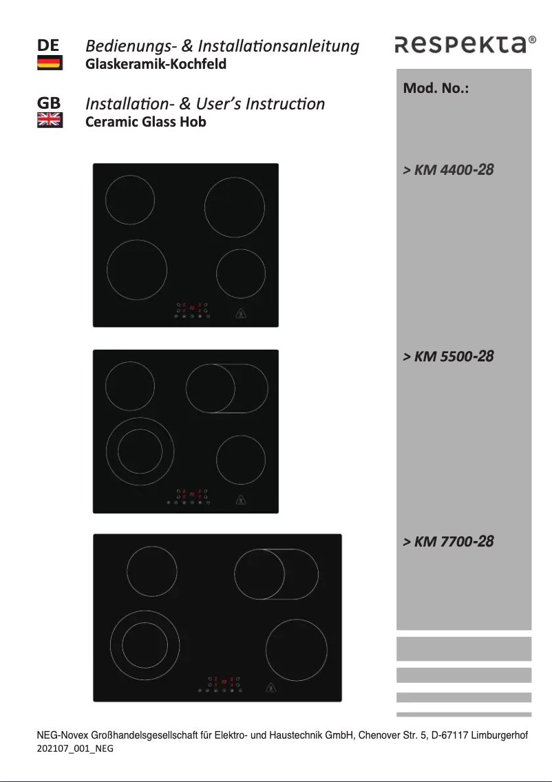 Page 1 de la notice Manuel utilisateur Respekta Aaron KM4400-28