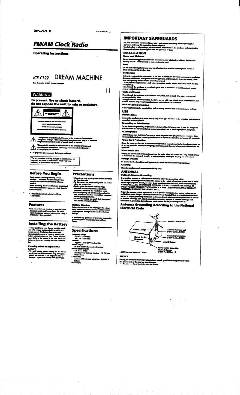 Page 1 de la notice Manuel utilisateur Sony ICF-C122