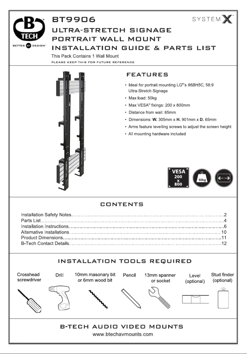 Page 1 de la notice Manuel utilisateur B-Tech BT9906