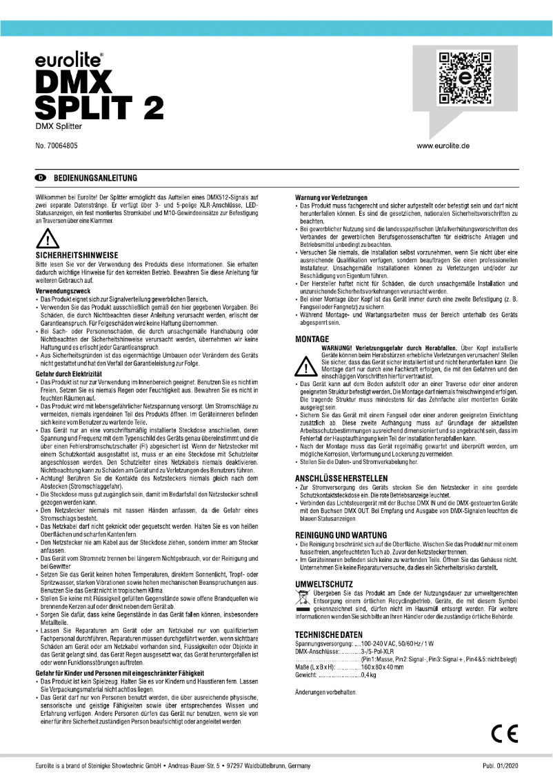 Page 1 de la notice Manuel utilisateur Eurolite DMX Split 2