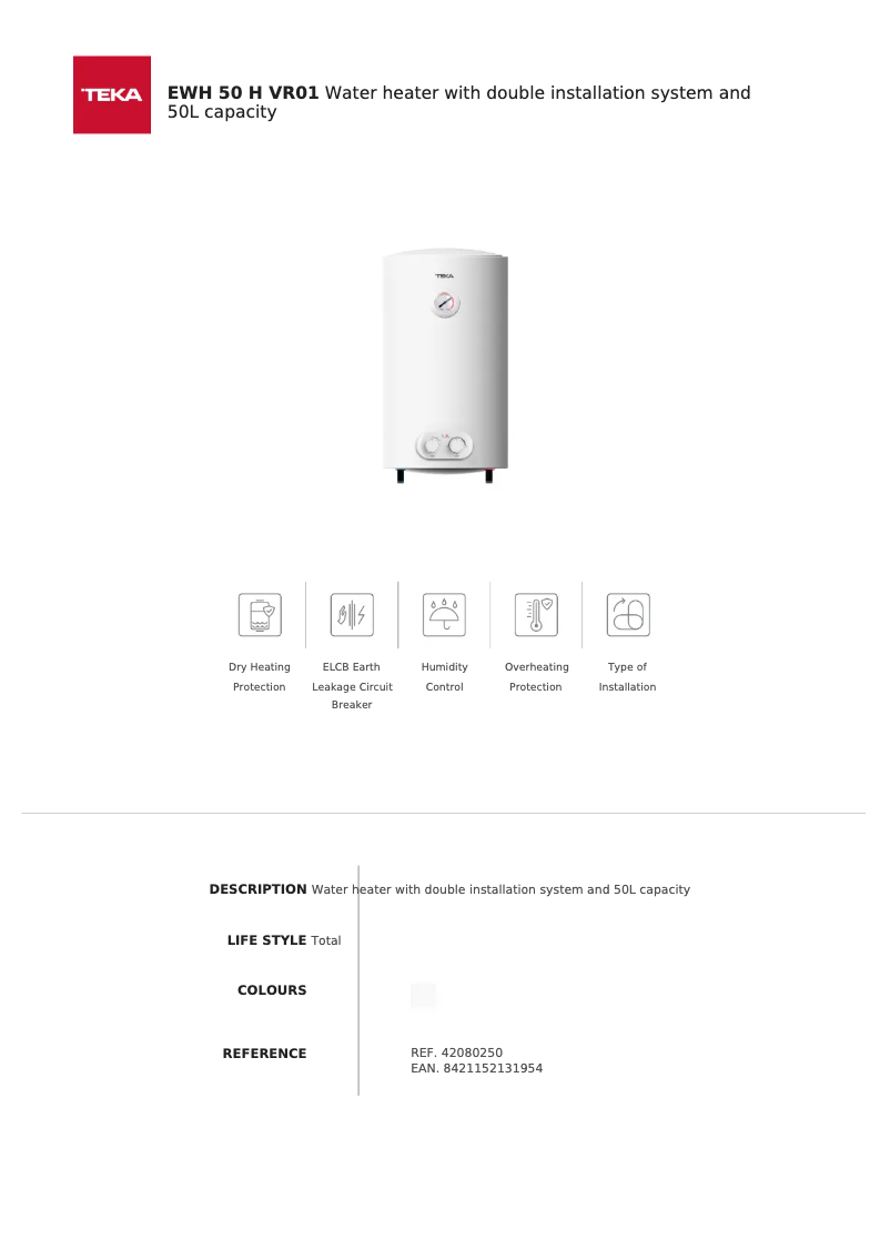 Página 1 del manual Ficha técnica Teka EWH 50 H