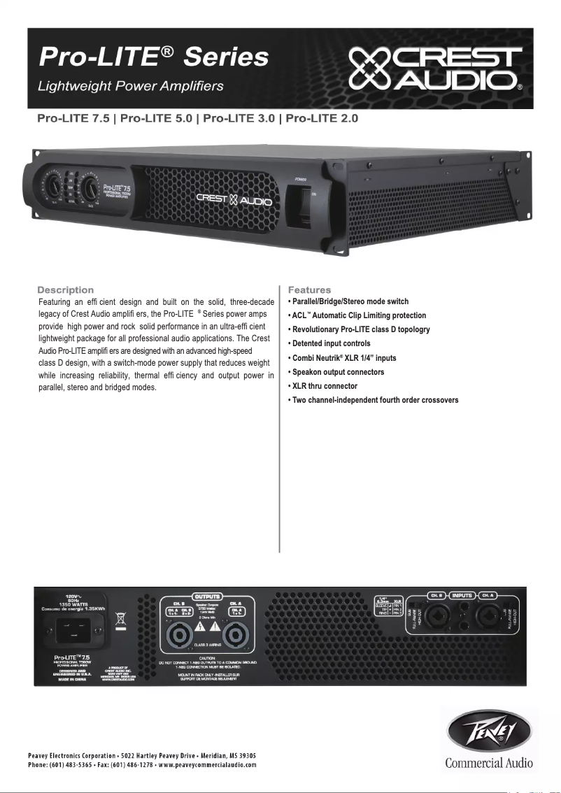 Page n°1 - Fiche technique Crest Audio Pro-LITE 2.0
