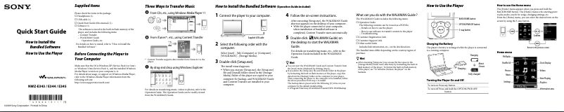 Page n°1 - Guide d'installation Sony Walkman NWZ-E345