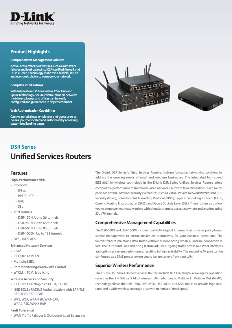 Página 1 del manual Ficha técnica D-Link DSR-1000N