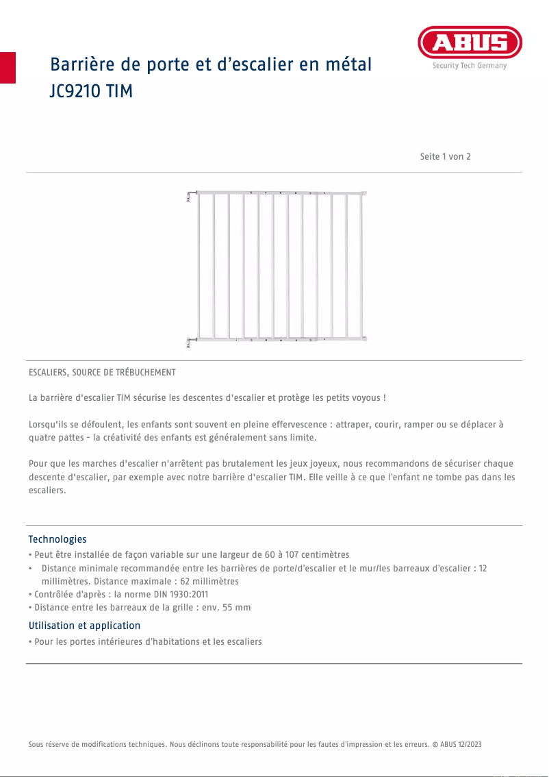Page n°1 - Fiche technique Abus JC9210 TIM