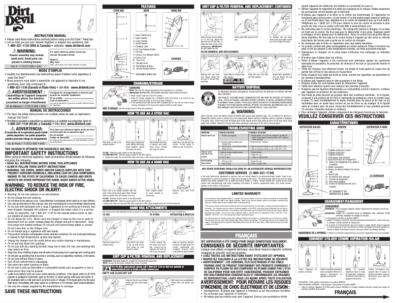 Page 1 de la notice Manuel utilisateur Dirt Devil M0802 Handi Stick