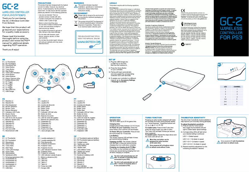 Page 1 of the manual User Manual Gioteck GC-2 (PS3)