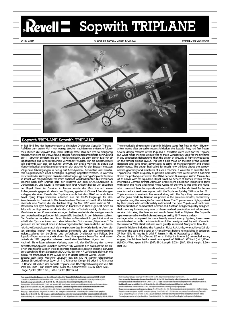 Page 1 de la notice Manuel utilisateur Revell Sopwith Triplane