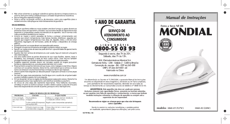Page n°1 - Manuel utilisateur Mondial NF-04
