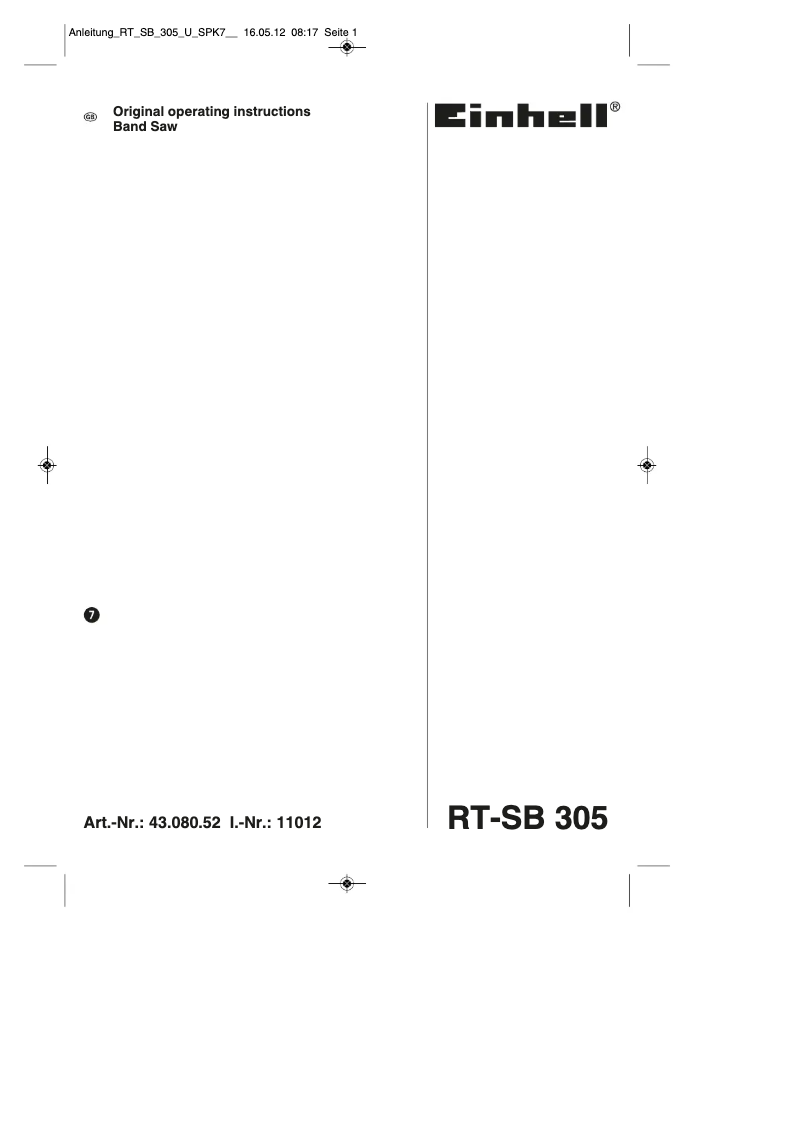Page 1 de la notice Mode d'emploi Einhell RT-SB 305 U