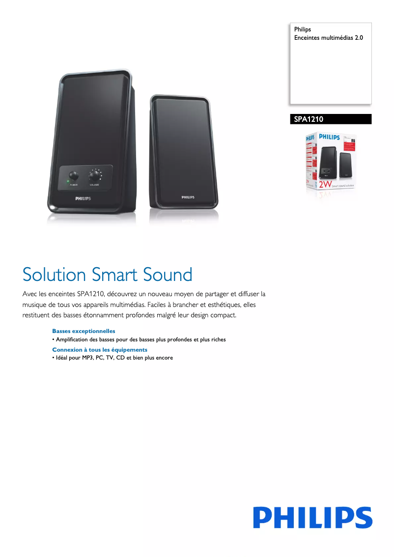 Page 1 de la notice Fiche technique Philips SPA1210