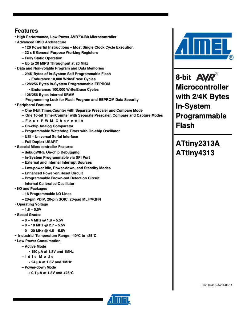 Page 1 de la notice Fiche technique Microchip ATtiny4313