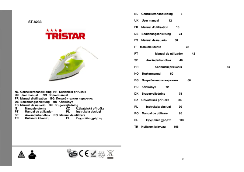Page 1 de la notice Manuel utilisateur TriStar ST-8233
