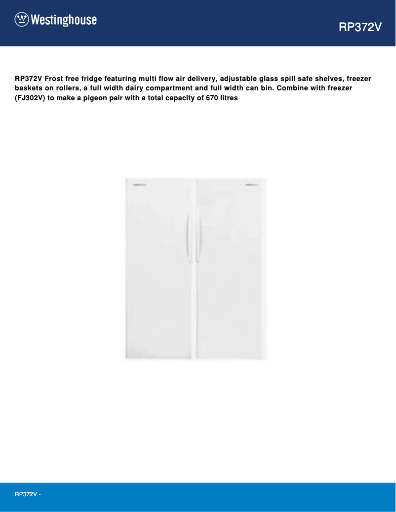 Page n°1 - Fiche technique Westinghouse RP372V