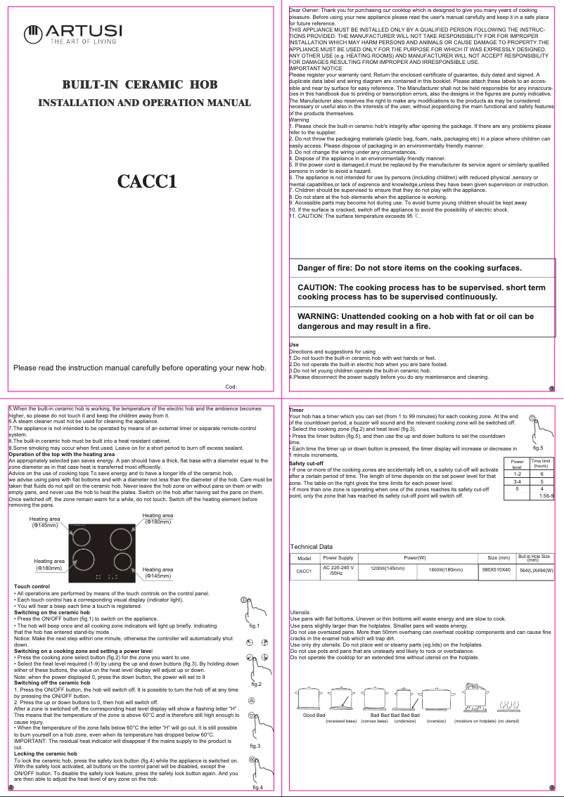 Page n°1 - Manuel utilisateur Artusi CACC1