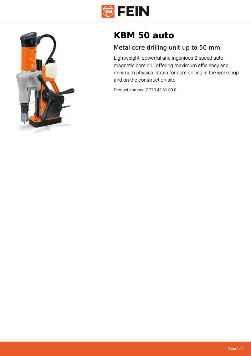 Página 1 del manual Ficha técnica Fein KBM 50 auto
